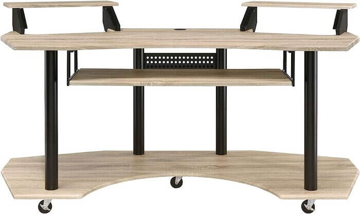 a music recording studio desk with 3 layers